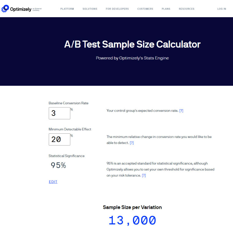 Optimizely sample size calculator